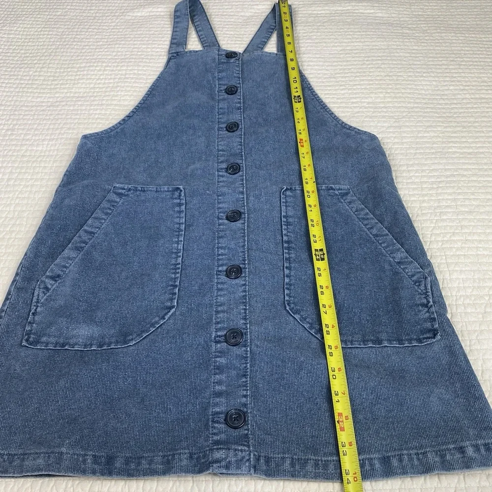 American Eagle Womens Corduroy Skirt Overalls Size M Blue Button Front Pockets
